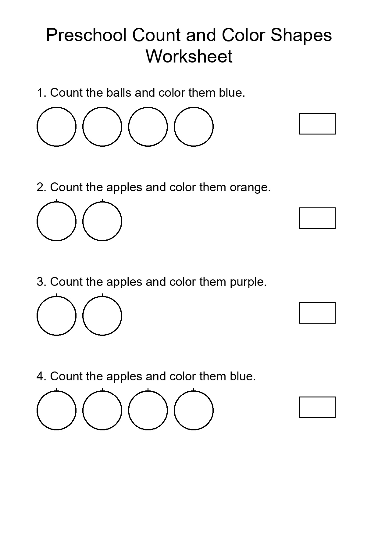 Preschool Count and Color Shapes Worksheet