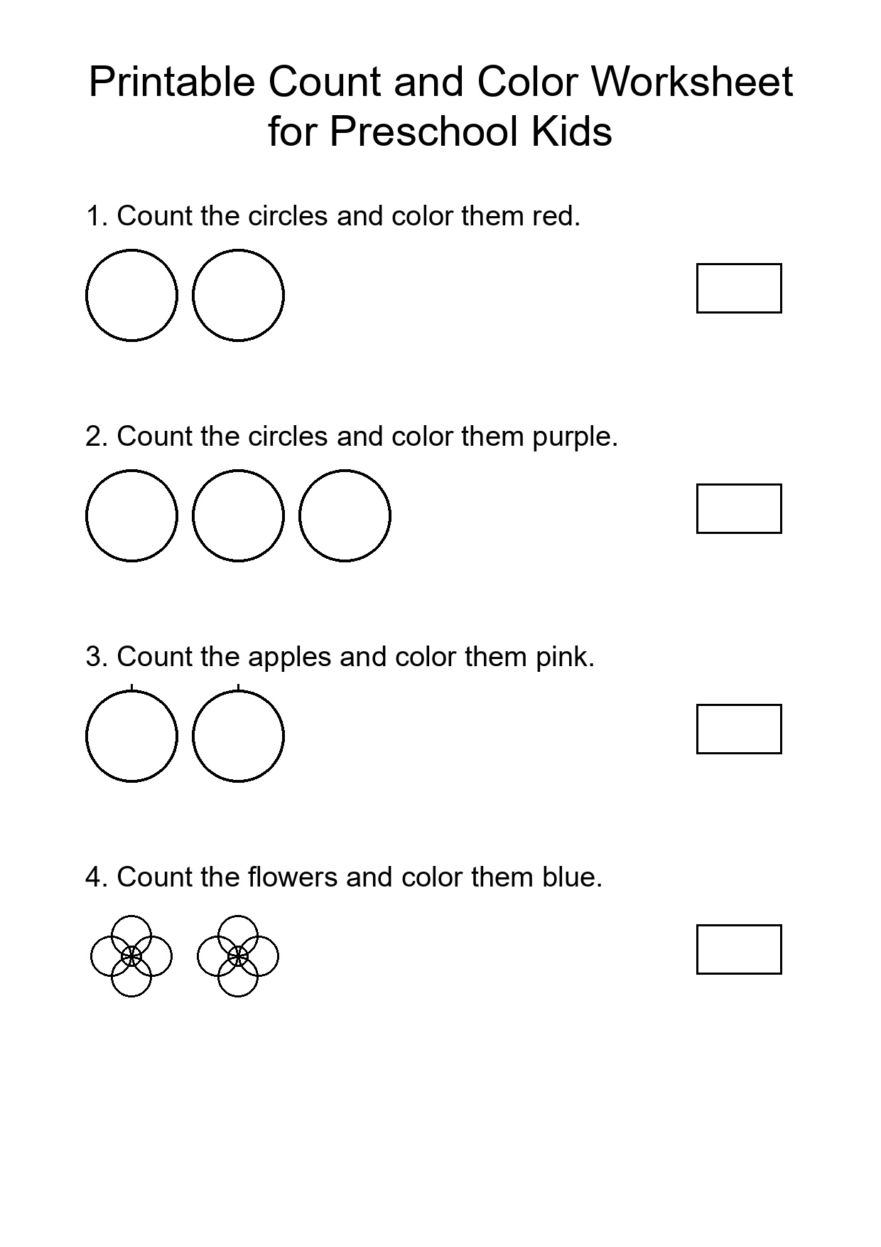 Printable Count and Color Worksheet for Preschool Kids