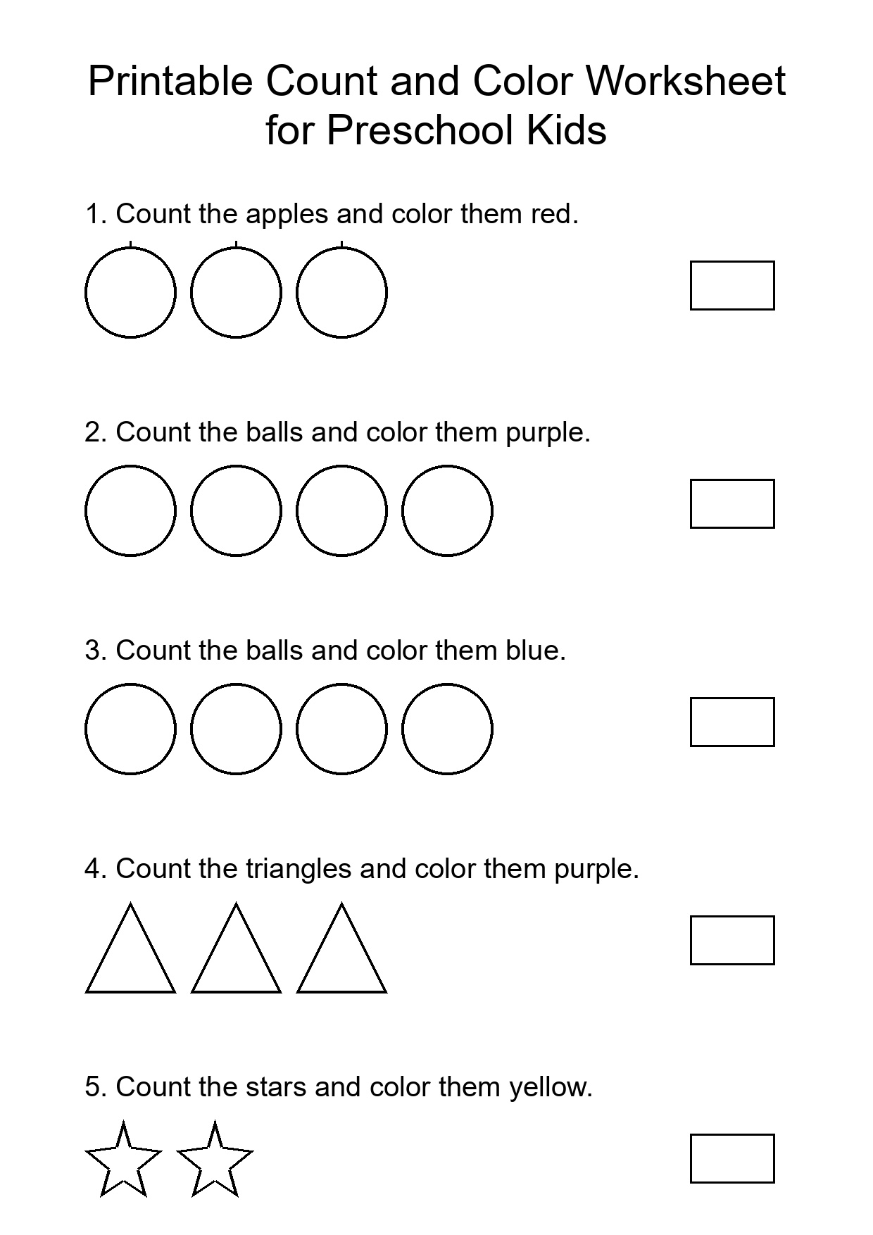 Printable Count and Color Worksheet for Preschool Kids