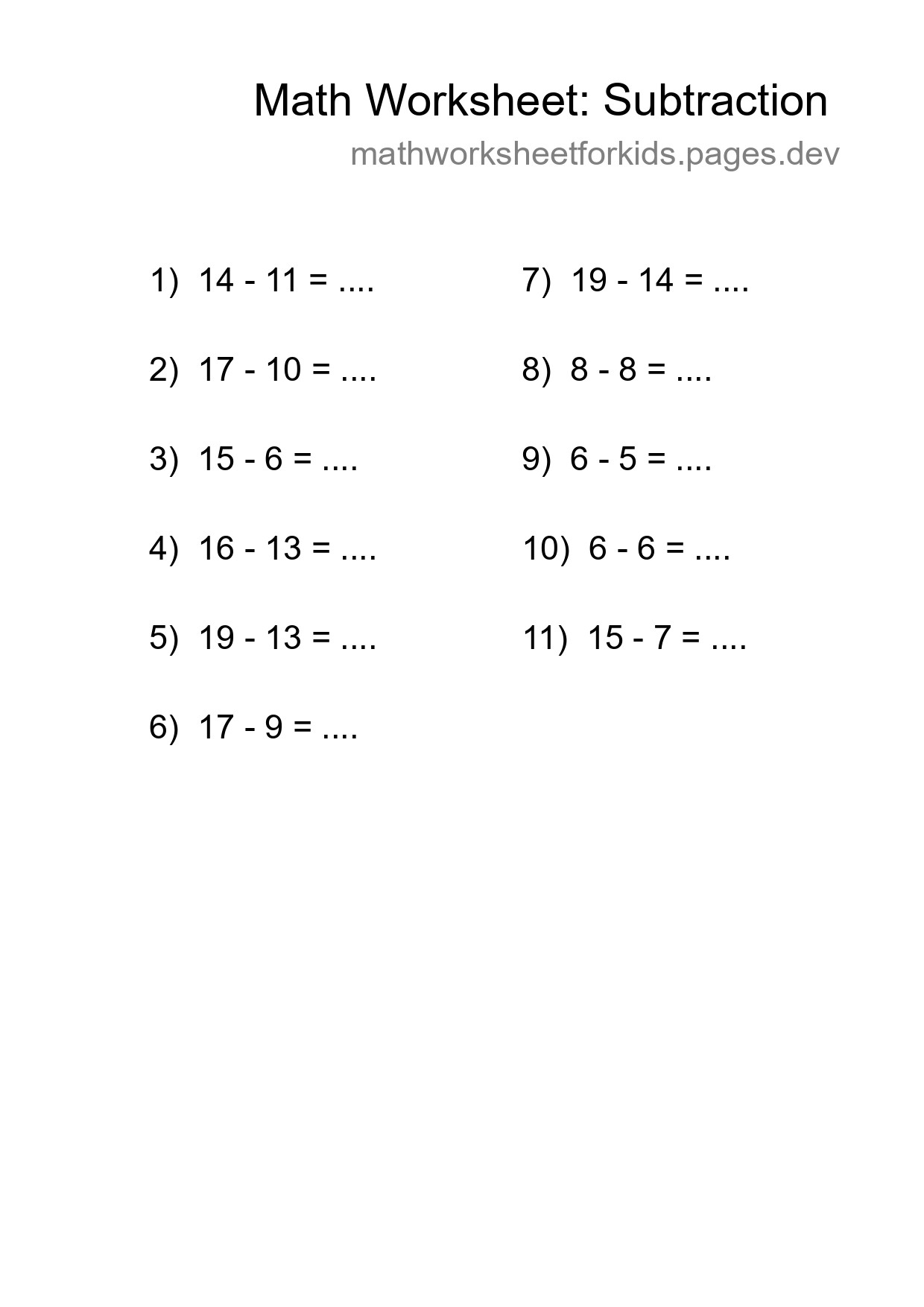Printable Free 11 Subtraction Math Worksheet For Grade 2 - Part 268