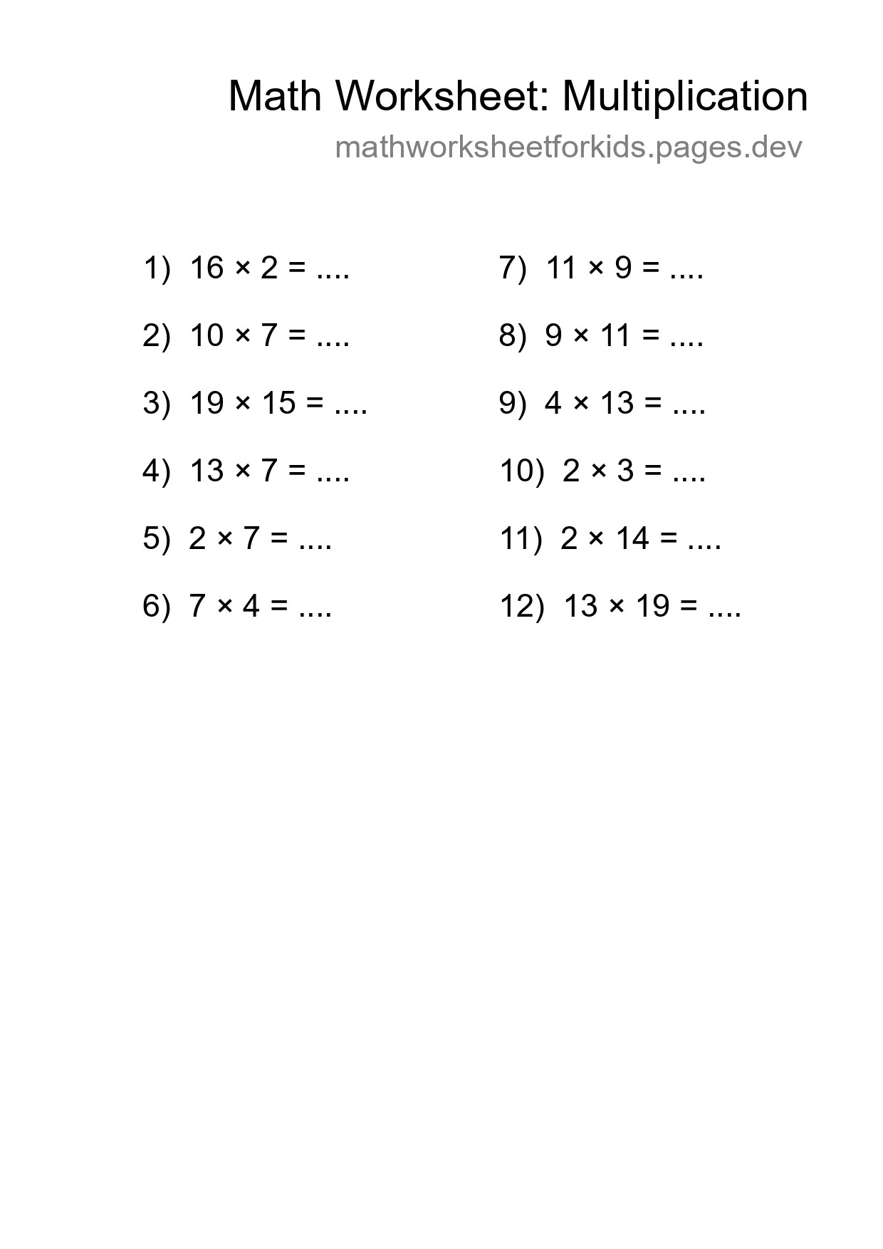 Printable Free 12 Multiplication Math Worksheet For Grade 2 - Part 27