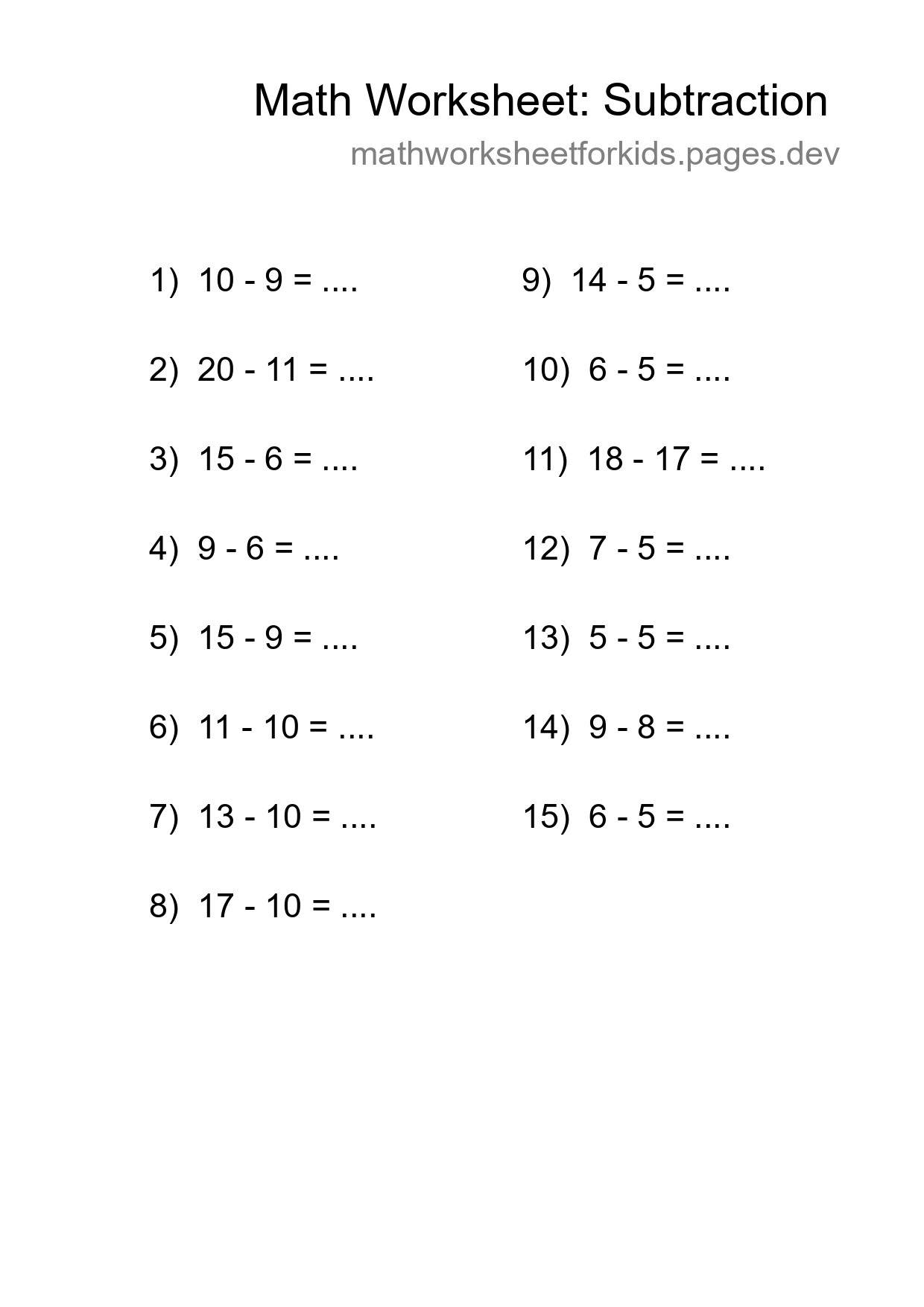 Printable Free 15 Subtraction Math Worksheet For Grade 2 - Part 78