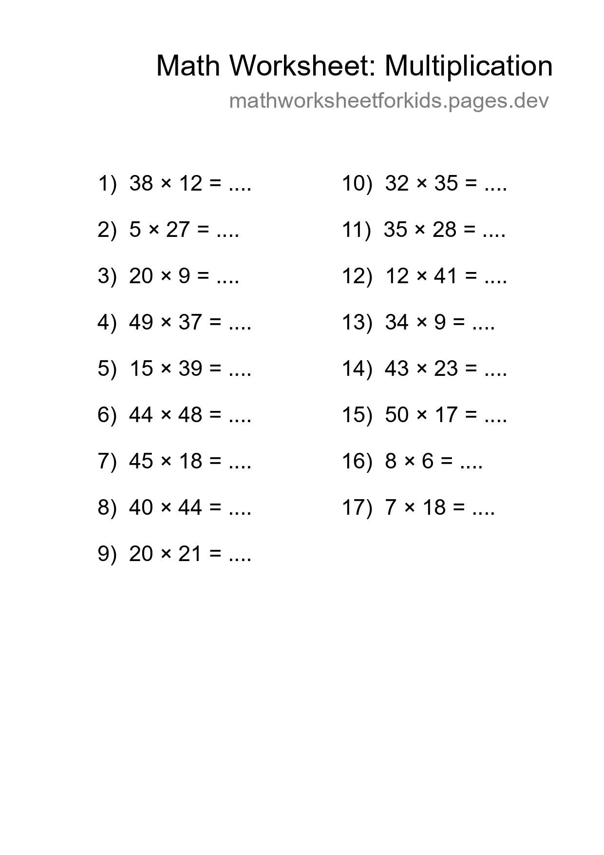 Printable Free 17 Multiplication Math Worksheet For Grade 2 - Part 127