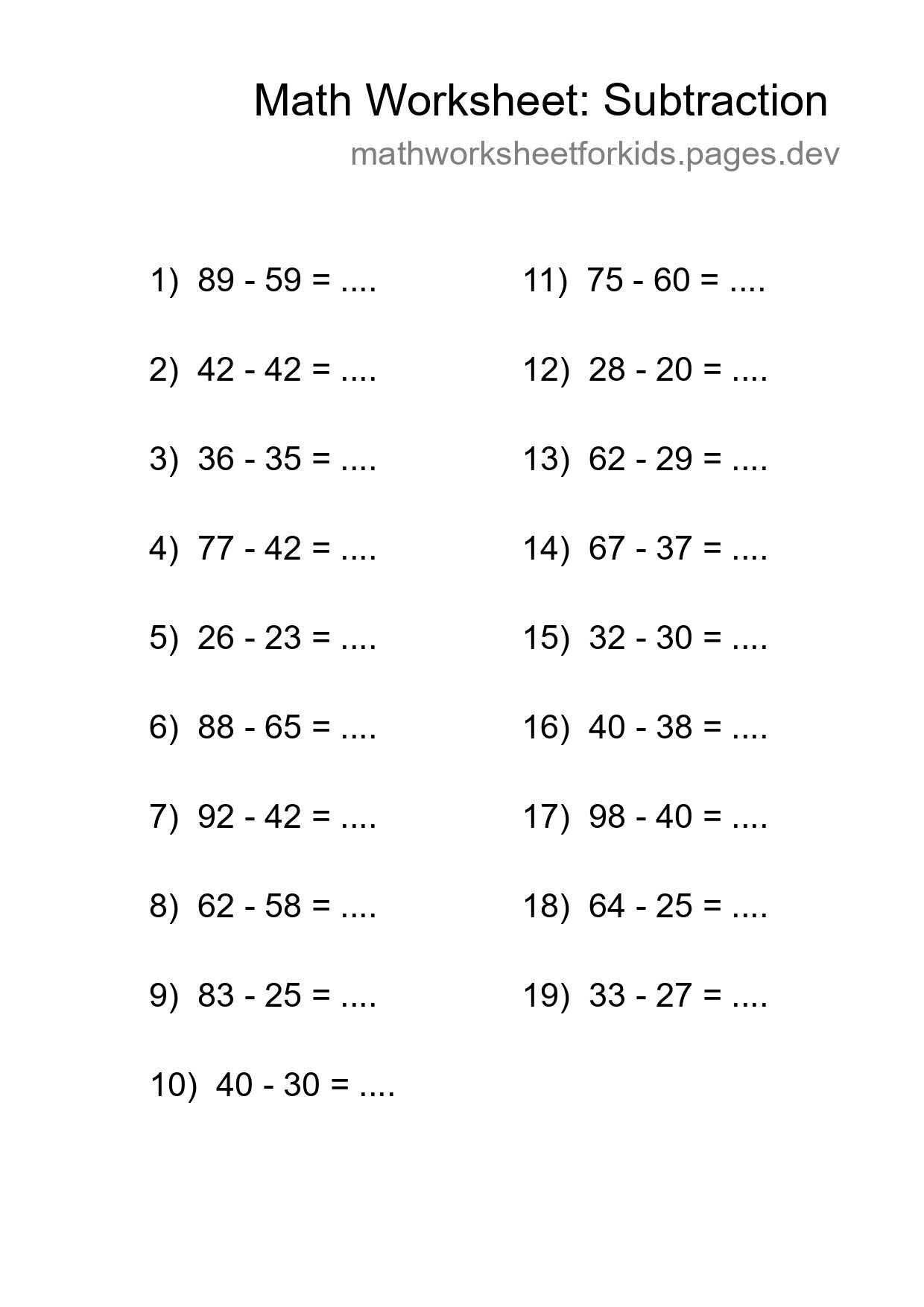 Printable Free 19 Subtraction Math Worksheet For Grade 3 - Part 188