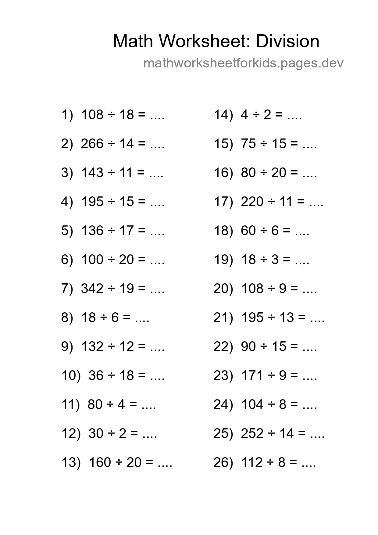 Printable Free 26 Division Math Worksheet For Grade 2 - Part 44