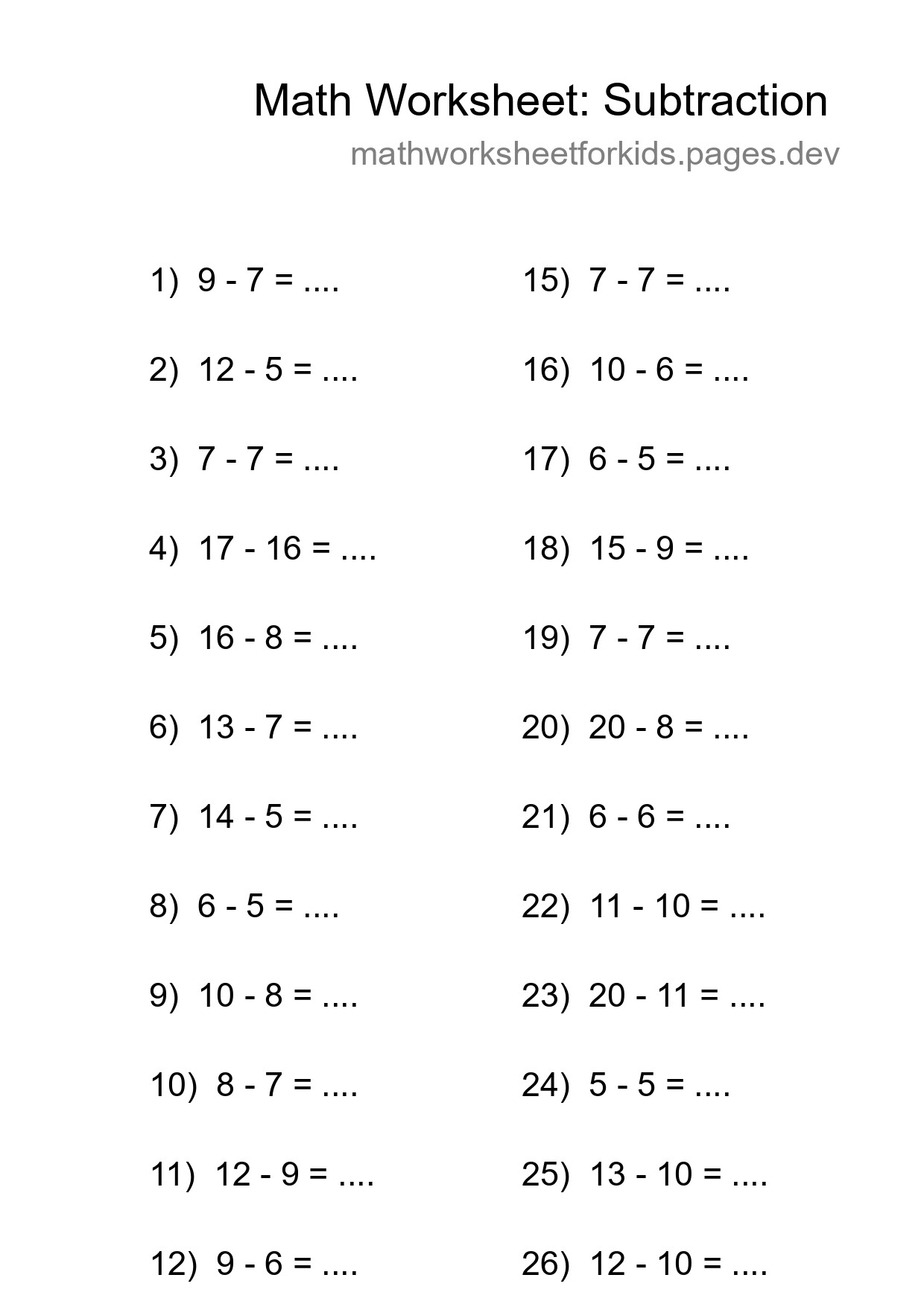 Printable Free 27 Subtraction Math Worksheet For Grade 2 - Part 158
