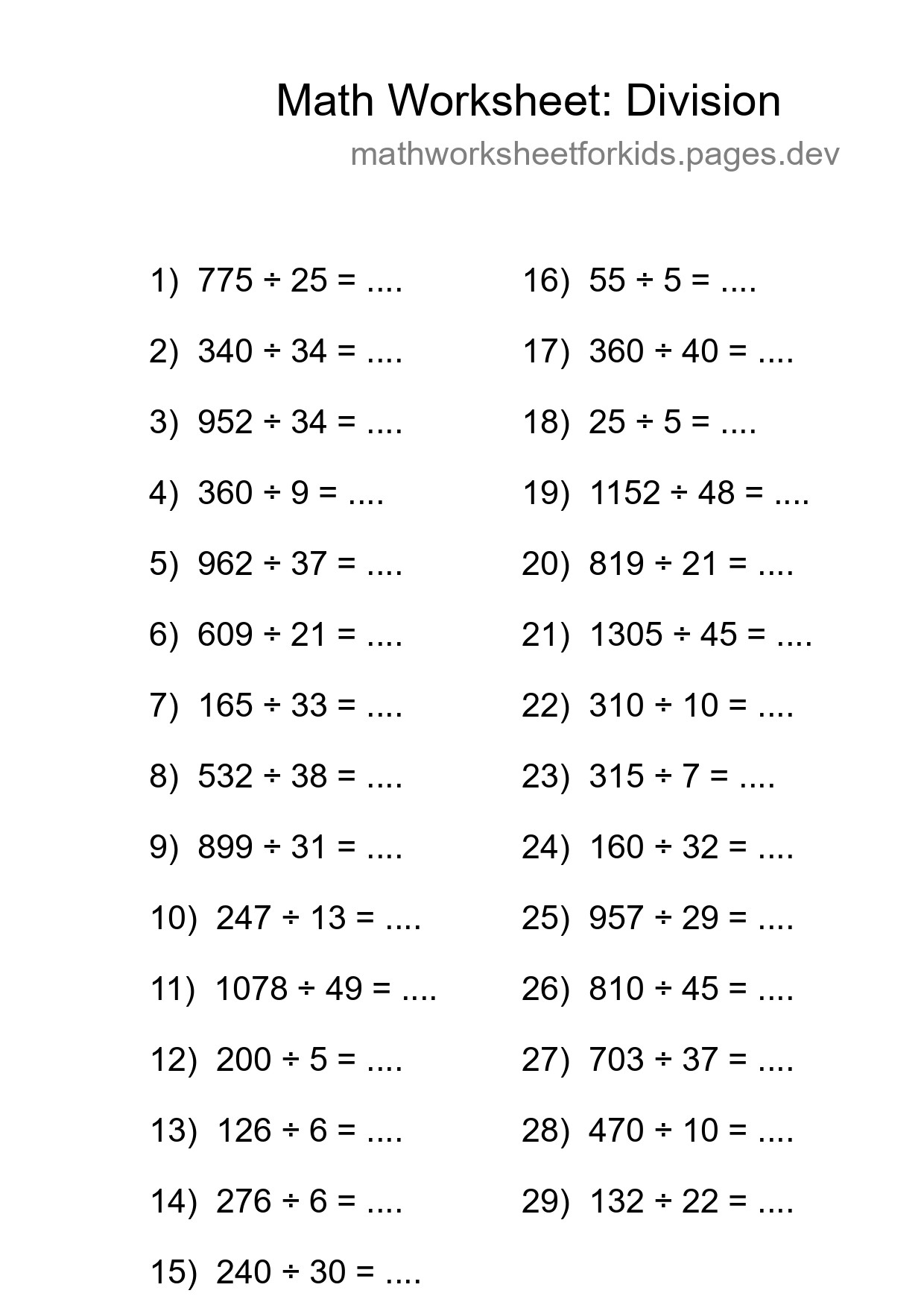 Printable Free 29 Division Math Worksheet For Grade 2 - Part 274