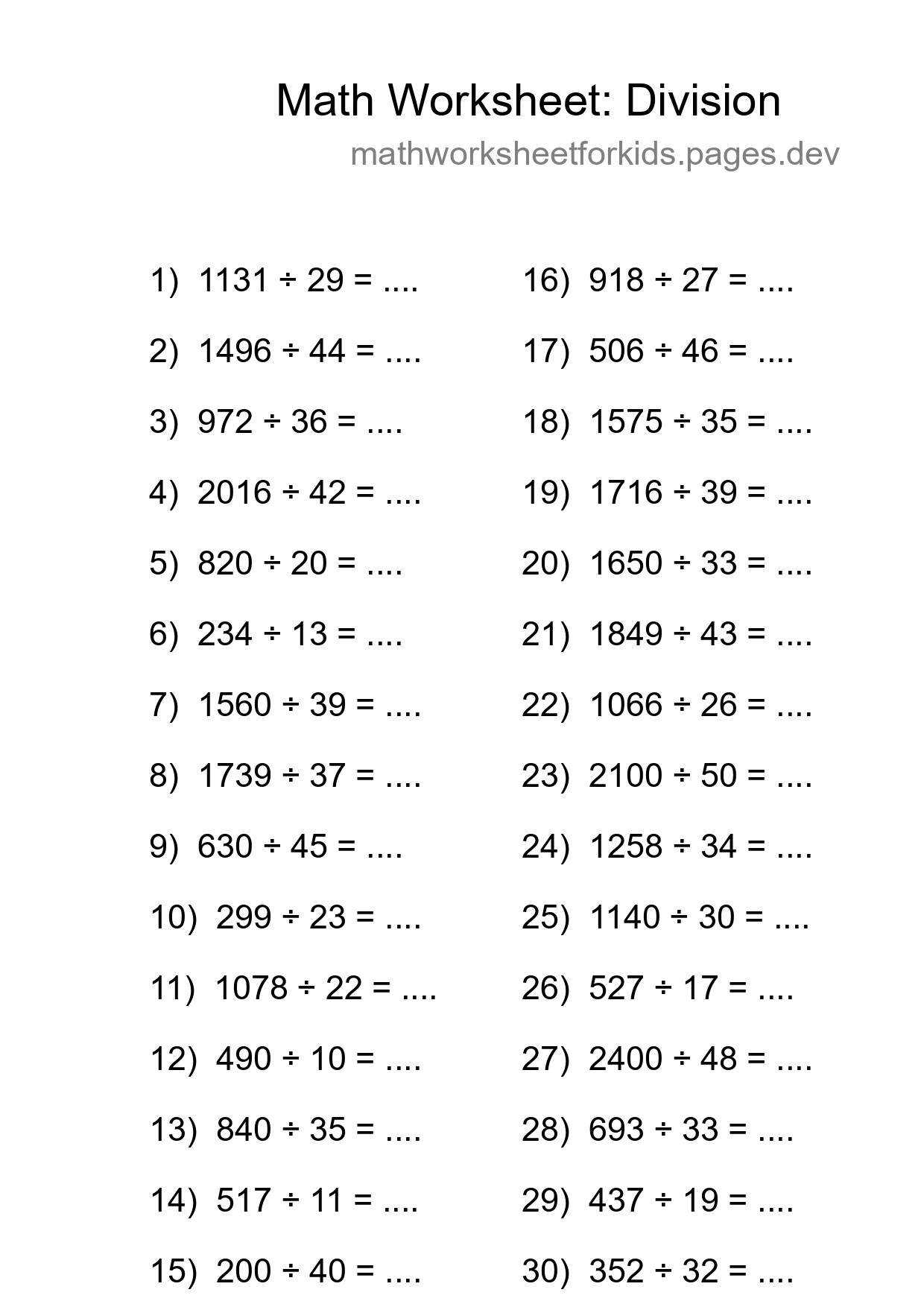 Printable Free 30 Division Math Worksheet For Grade 2 - Part 164