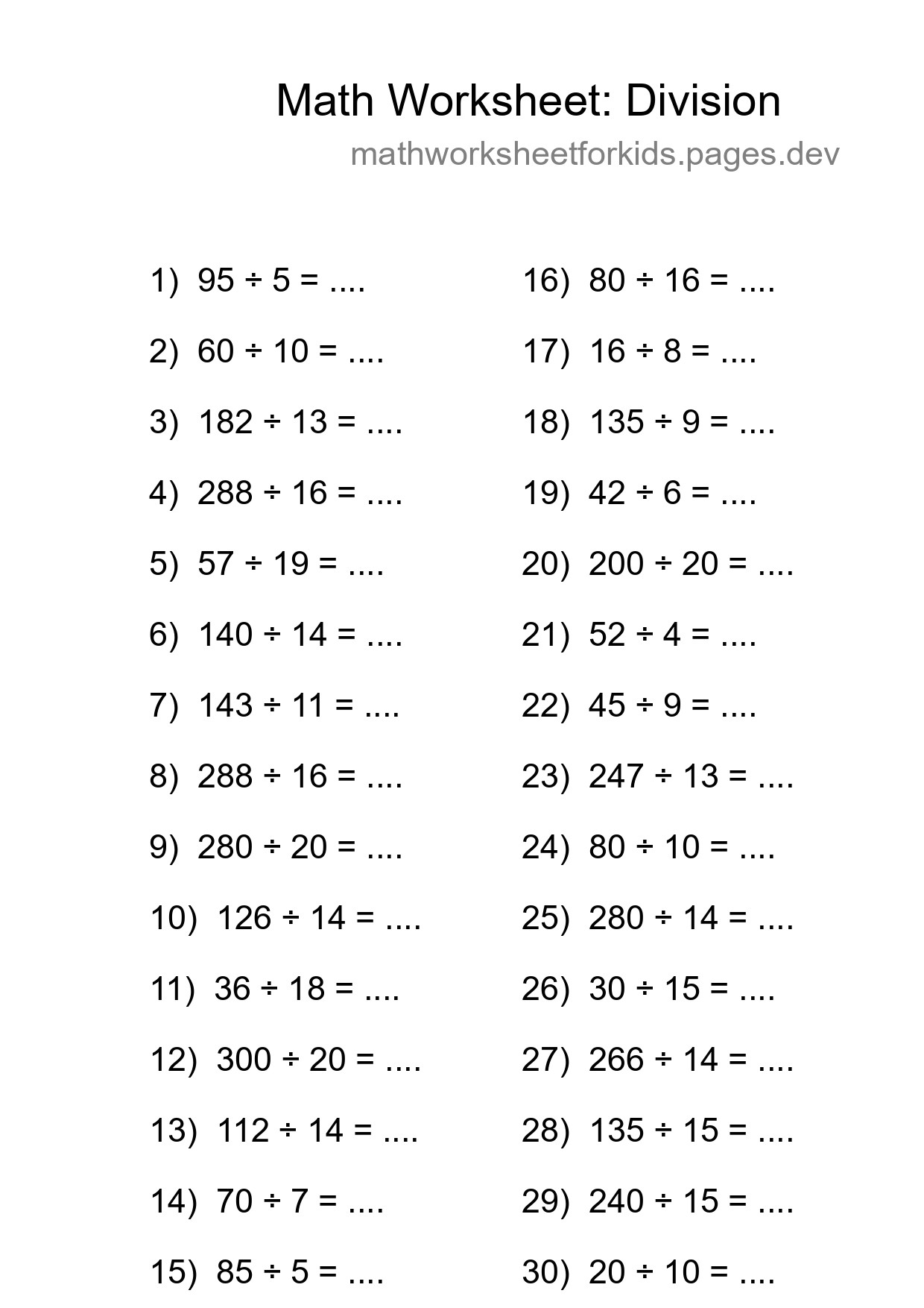 Printable Free 30 Division Math Worksheet For Grade 2 - Part 214